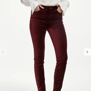 Paige Hoxton Ultra High Rise Skinny Velvet Pants‎ 26 Dark Current Maroon Brown